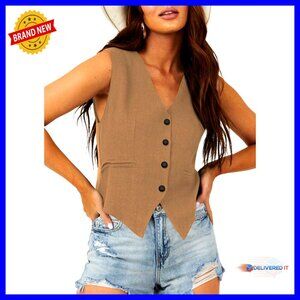 V-Neck Button-Down Lined Vest Slim Fit Elegant Chic Versatile Office Wear
